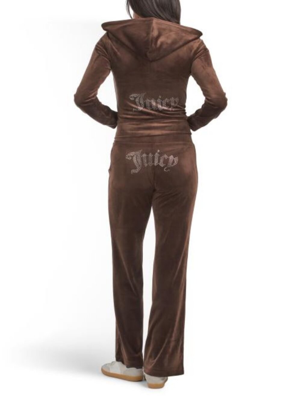 JUICY COUTURE 2pc Core Classic Velour Hoodie And Pants Set Tracksuit Brown Sugar
